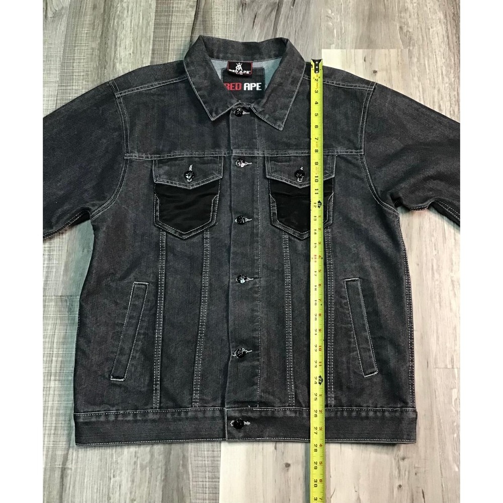 Red Ape Mens Black Denim Embroidered Jacket and Jeans 36x32 L Streetwear Hip Hop - Picture 15 of 16